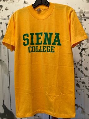 Vintage 80s Siena College Gold Green Graphic Single Stitch Artex Tee NOS